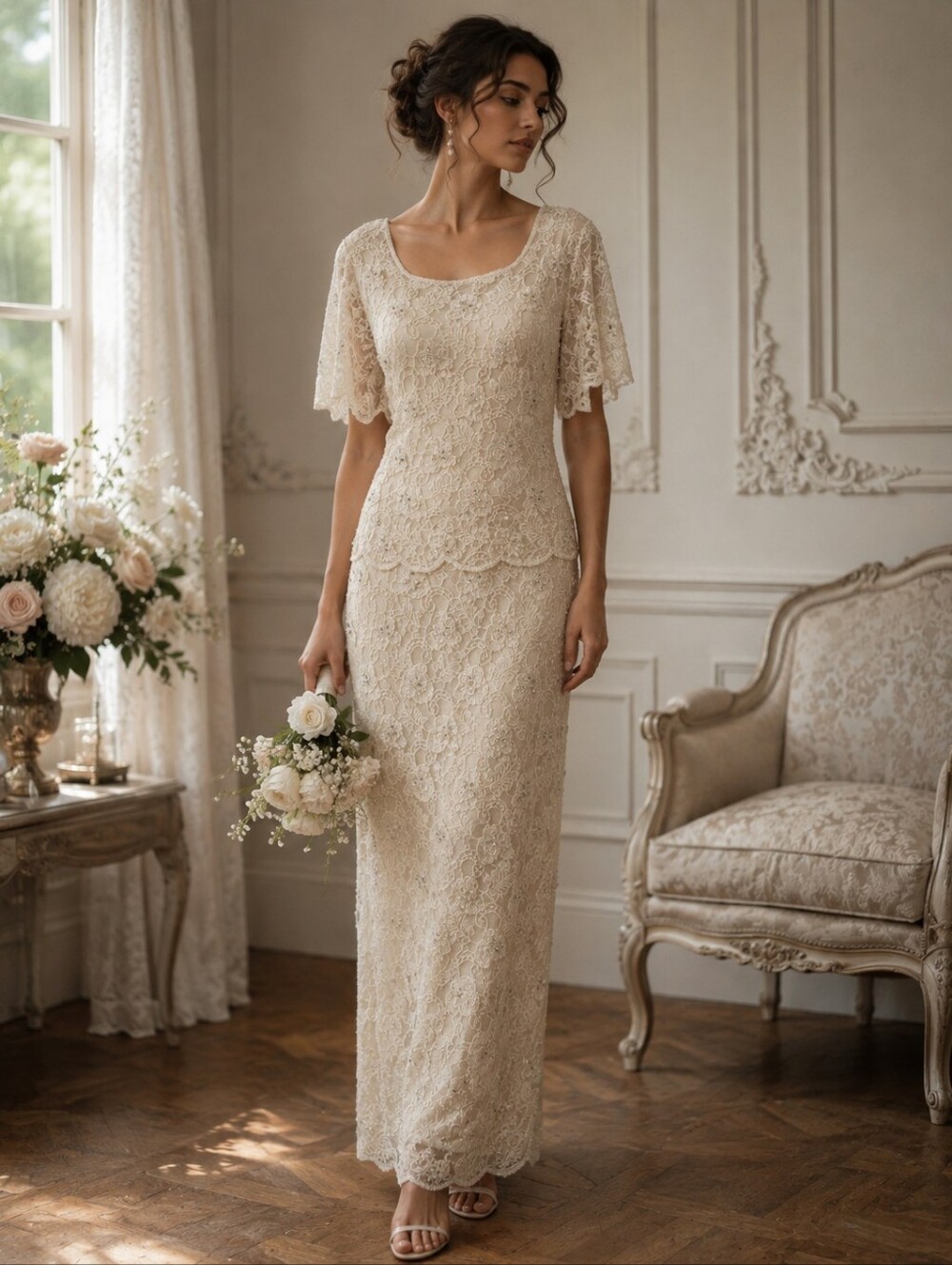Stenay Romantic Mother Of The Bride Beaded Lace 2 Pc Illusion Gown Cream 10